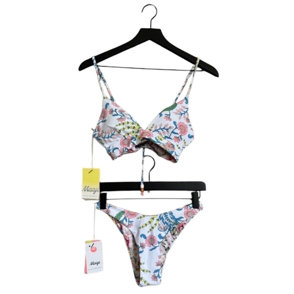 NEW MAAJI Floral Cutout Lace-Up Bikini Set